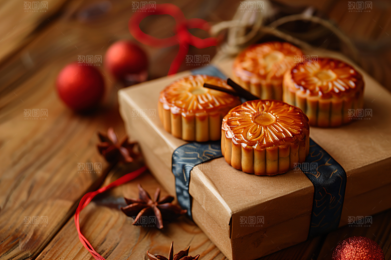 中秋月饼礼盒美食糕点摄影图