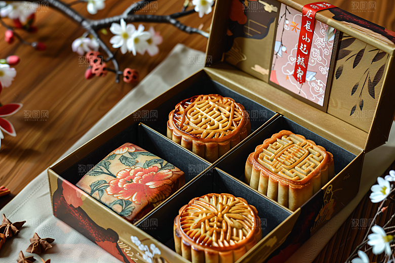 中秋月饼礼盒礼品中秋节摄影图