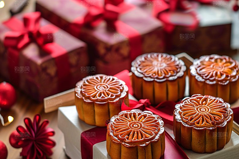 中秋月饼礼盒美食广式月饼摄影图