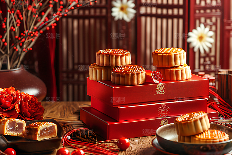 中秋月饼礼盒文化广式月饼摄影图