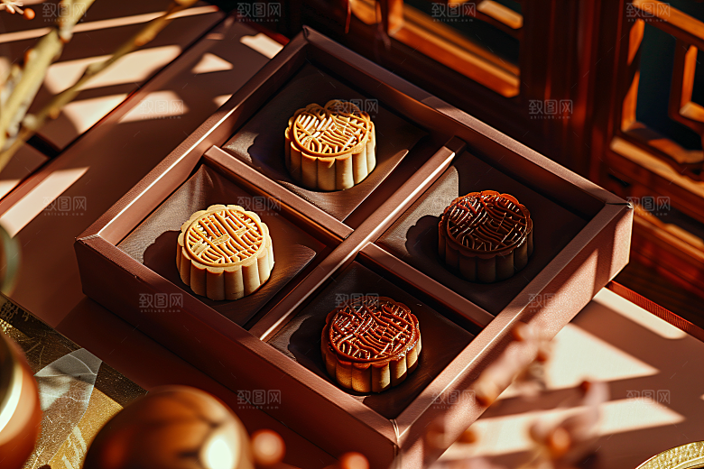 中秋月饼礼盒美食高清摄影图