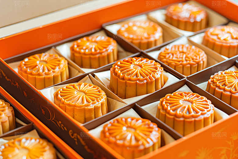 中秋月饼礼盒礼品精致摄影图