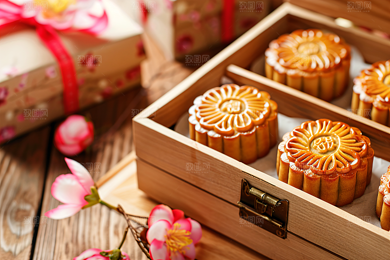 中秋月饼礼盒美食礼品摄影图