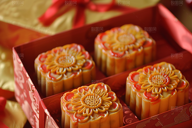中秋月饼礼盒文化美食摄影图