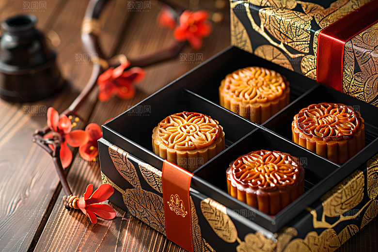 中秋月饼礼盒美食传统美食摄影图
