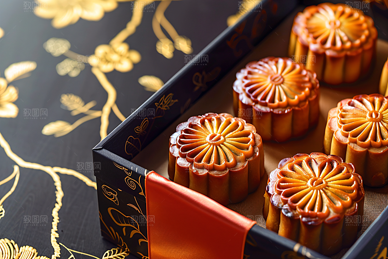 中秋月饼礼盒中秋节传统美食摄影图