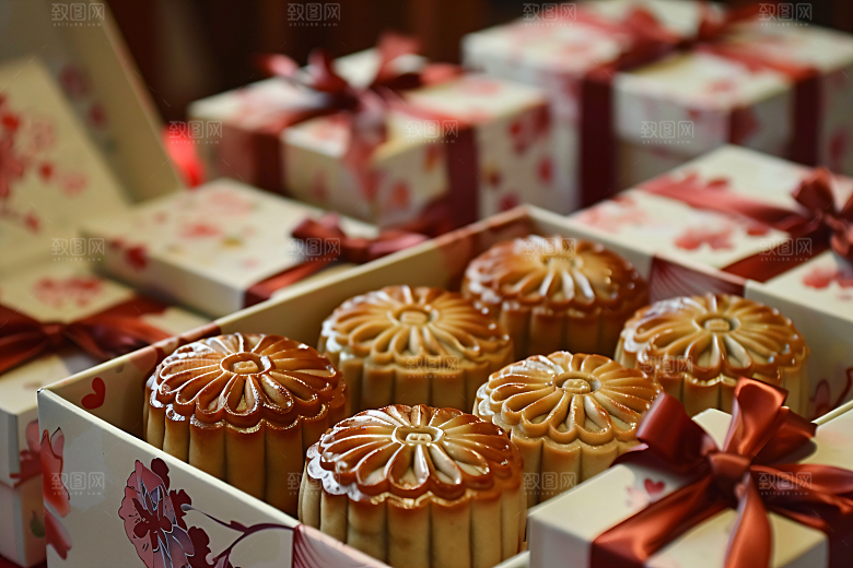 中秋月饼礼盒中秋节莲蓉月饼摄影图
