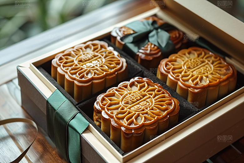 中秋月饼礼盒美食美味摄影图