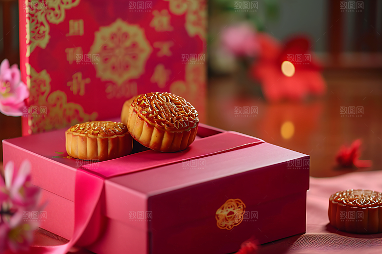 中秋月饼礼盒中秋节文化摄影图