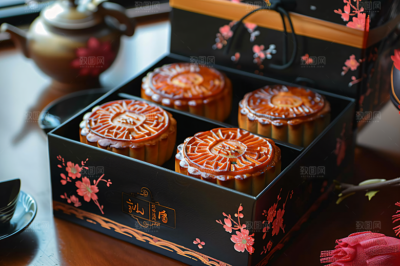 中秋月饼礼盒习俗传统美食摄影图