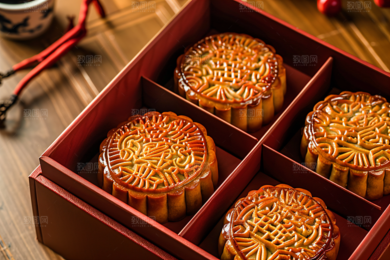 中秋月饼礼盒莲蓉月饼传统美食摄影图