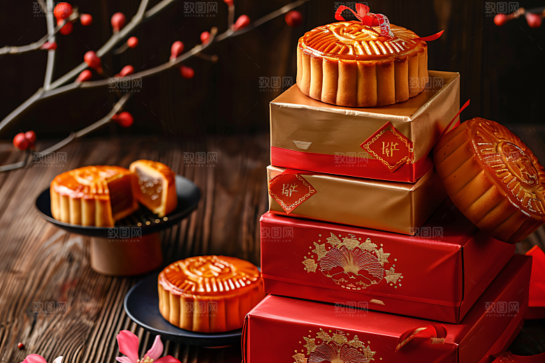 中秋月饼礼盒美食传统美食摄影图