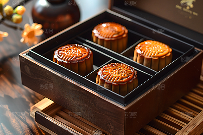 中秋月饼礼盒中秋节莲蓉月饼摄影图