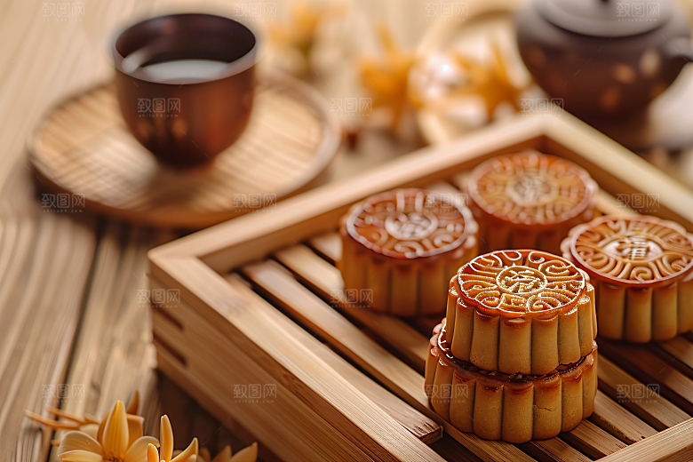中秋月饼礼盒传统美食莲蓉月饼摄影图