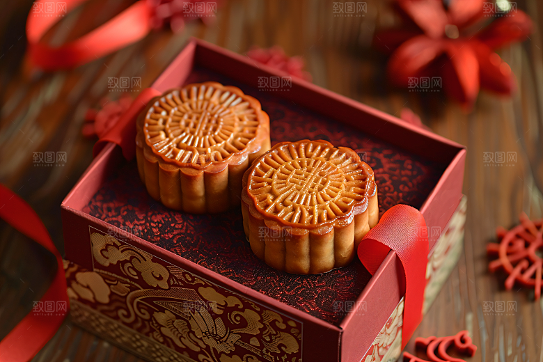 中秋月饼礼盒广式月饼糕点摄影图
