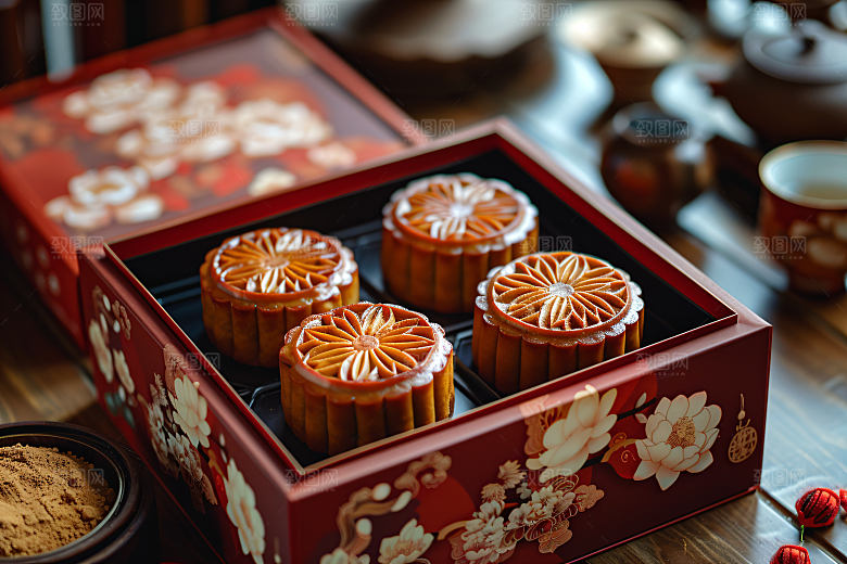 中秋月饼礼盒广式月饼文化摄影图