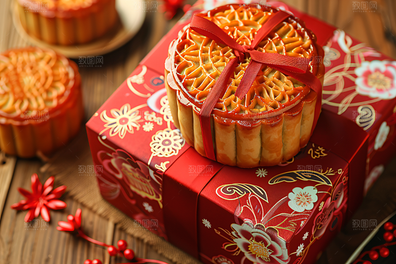 中秋月饼礼盒精致美食摄影图