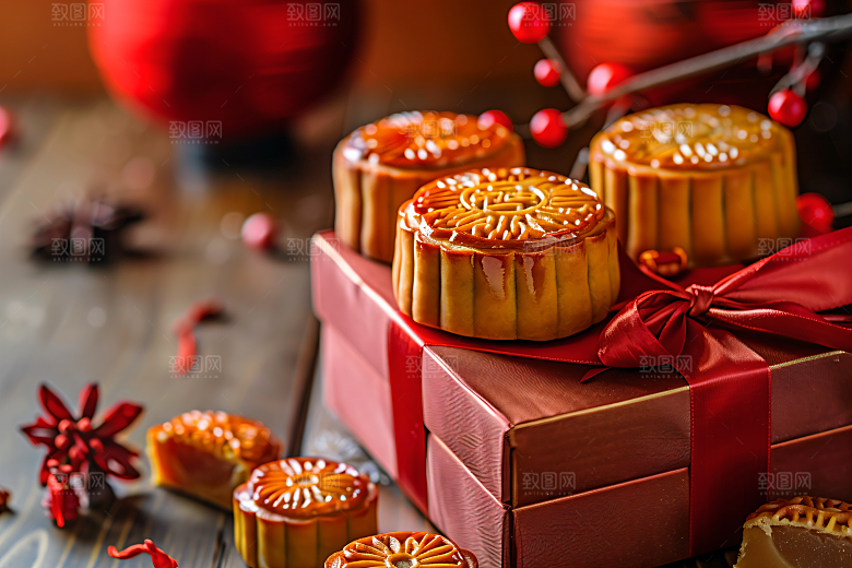 中秋月饼礼盒传统节日美食摄影图