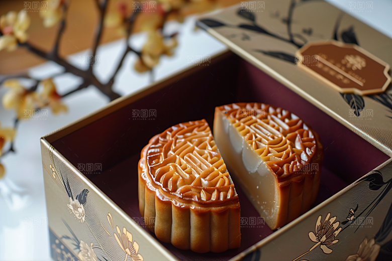 中秋月饼礼盒习俗莲蓉月饼摄影图