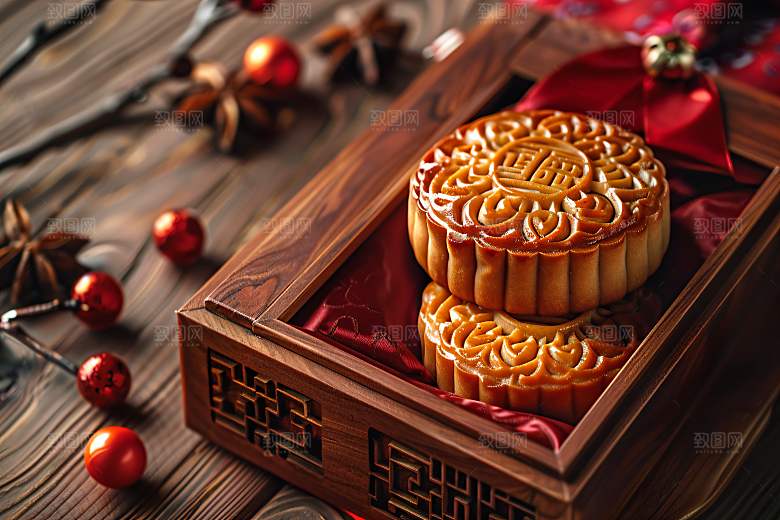 中秋月饼礼盒传统节日糕点摄影图