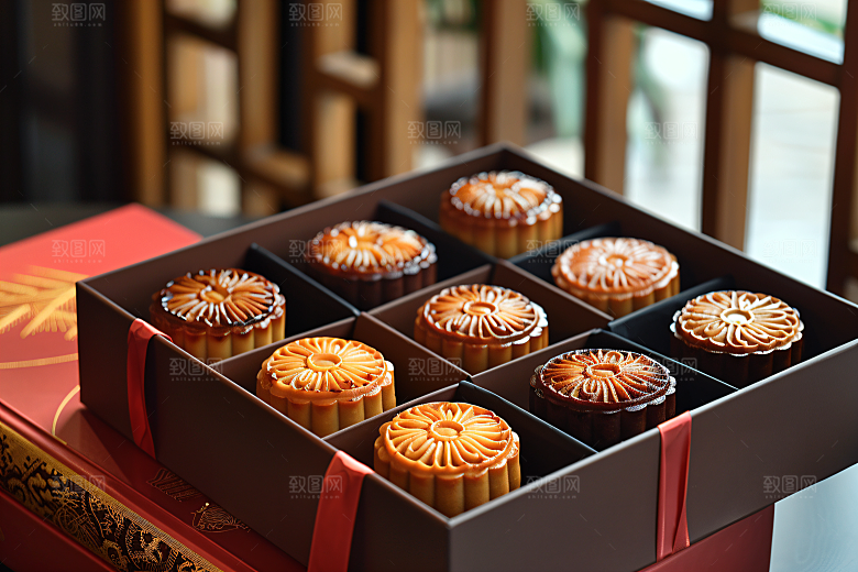 中秋月饼礼盒中秋节莲蓉月饼摄影图