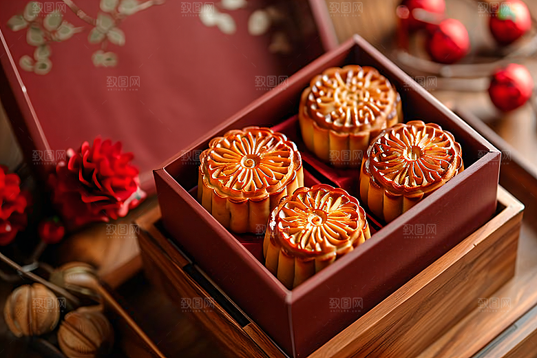 中秋月饼礼盒高清传统美食摄影图