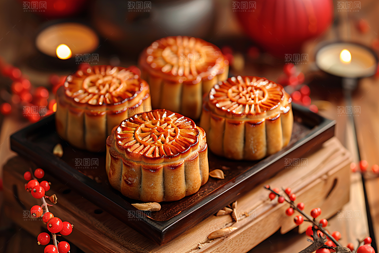 中秋月饼礼盒传统美食莲蓉月饼摄影图