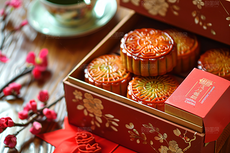 中秋月饼礼盒礼品文化摄影图