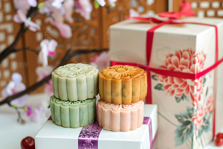 中秋月饼礼盒美味美食摄影图