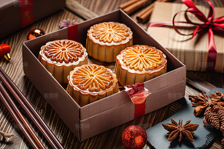 中秋月饼礼盒中秋节甜点摄影图