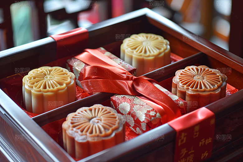 中秋月饼礼盒莲蓉月饼美食摄影图