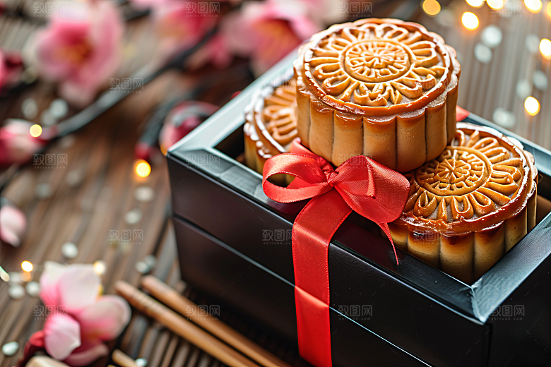 中秋月饼礼盒广式月饼习俗摄影图