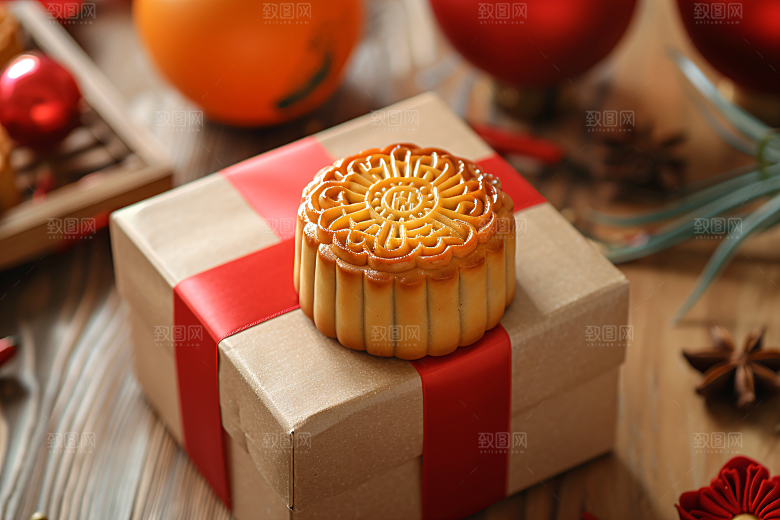 中秋月饼礼盒甜点广式月饼摄影图