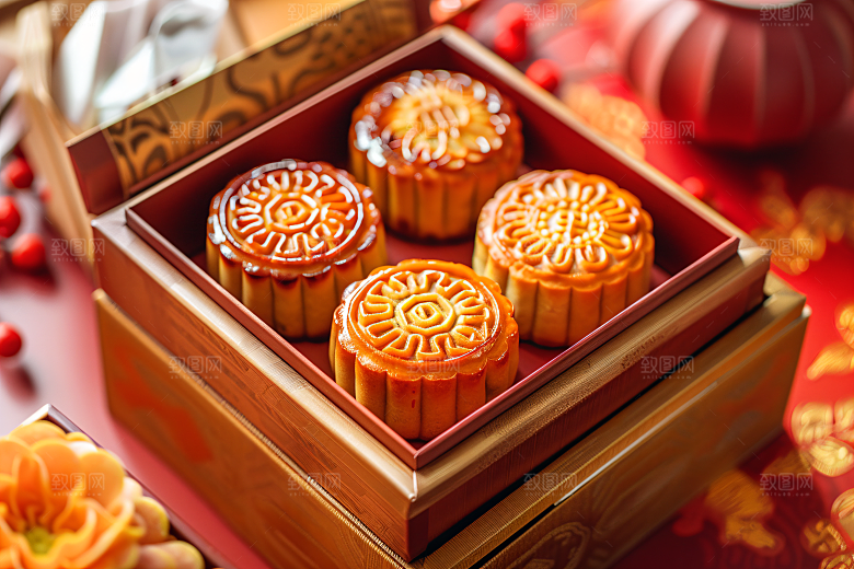 中秋月饼礼盒中秋节精致摄影图