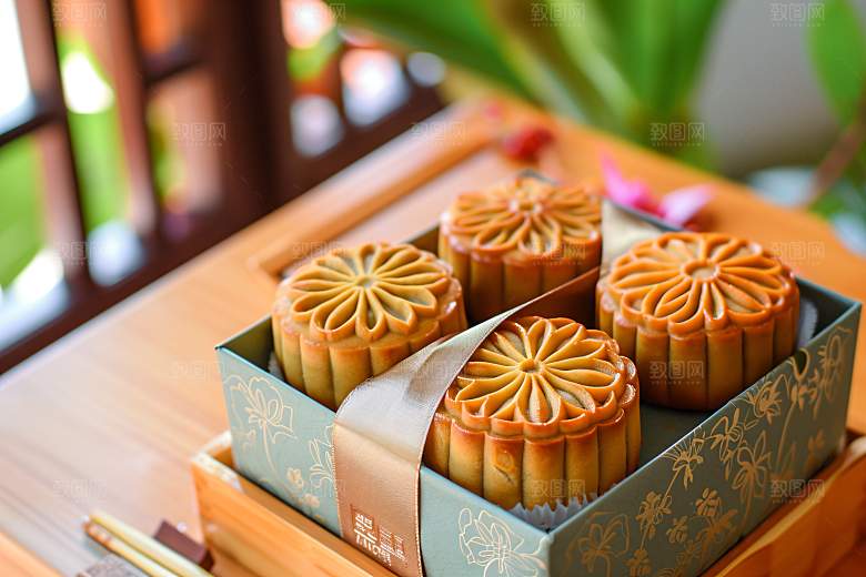 中秋月饼礼盒高清莲蓉月饼摄影图