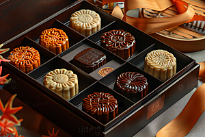 中秋月饼礼盒习俗传统美食摄影图