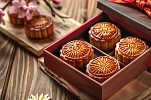 中秋月饼礼盒甜点中秋节摄影图