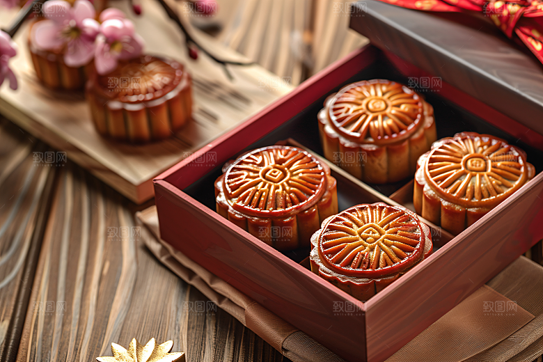 中秋月饼礼盒甜点中秋节摄影图