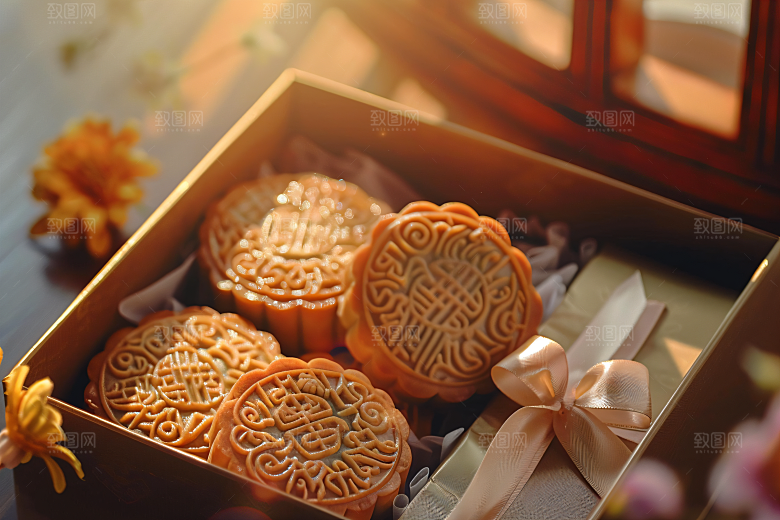 中秋月饼礼盒高清广式月饼摄影图