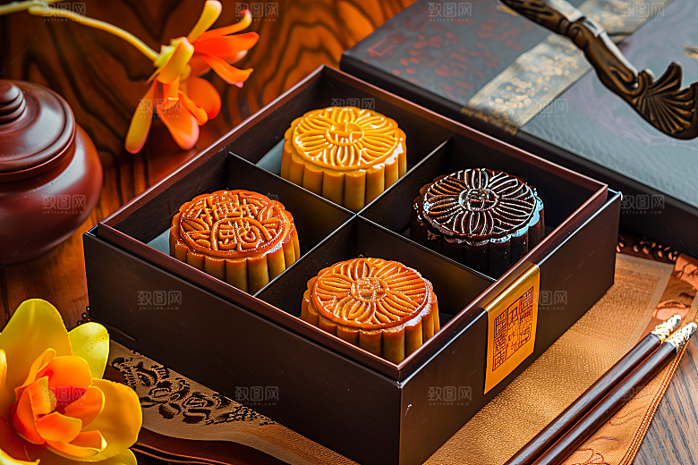 中秋月饼礼盒美味传统节日摄影图