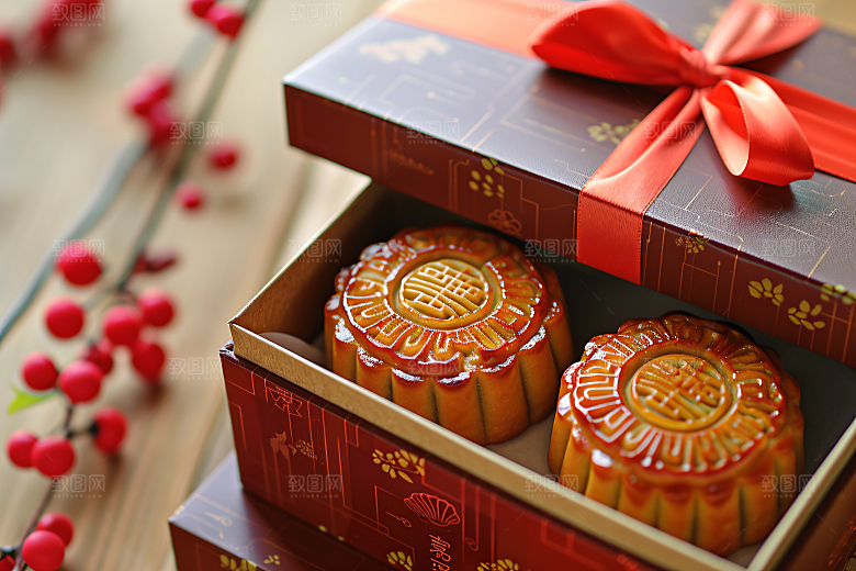 中秋月饼礼盒礼品习俗摄影图
