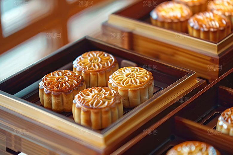 中秋月饼礼盒广式月饼高清摄影图
