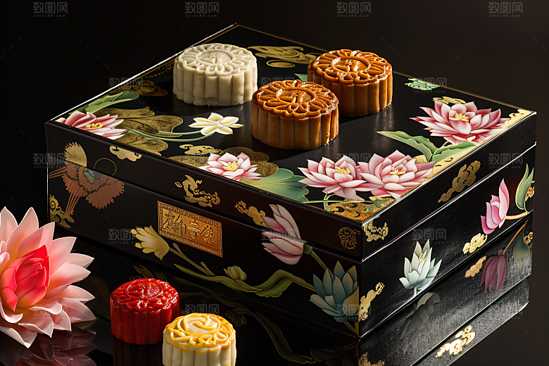 中秋月饼礼盒美食高清摄影图
