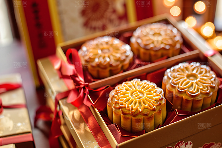 中秋月饼礼盒高清莲蓉月饼摄影图