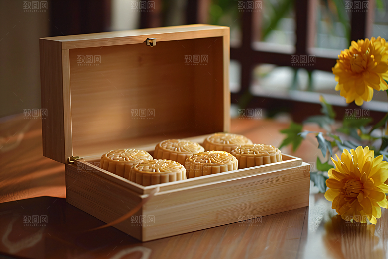 中秋月饼礼盒文化甜点摄影图