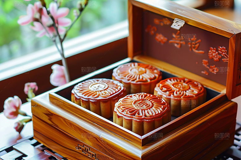 中秋月饼礼盒中秋节美味摄影图