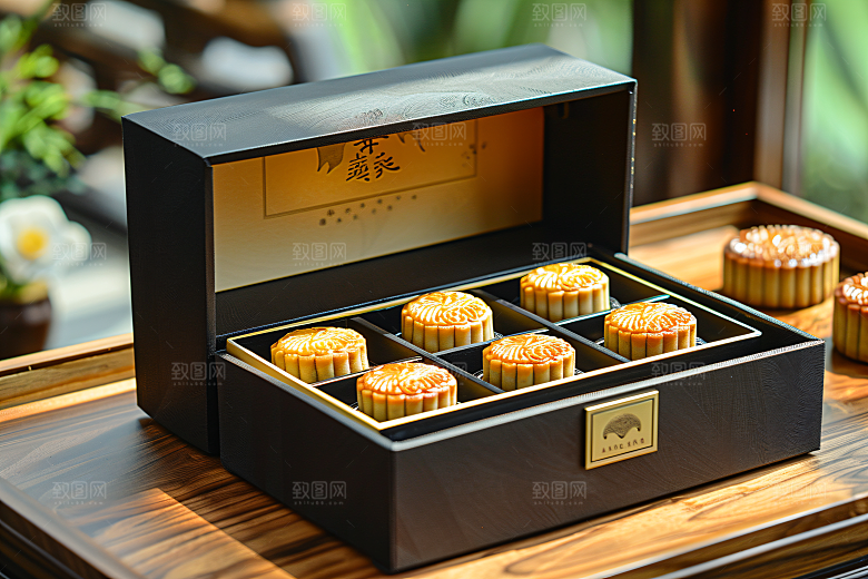 中秋月饼礼盒广式月饼中秋节摄影图