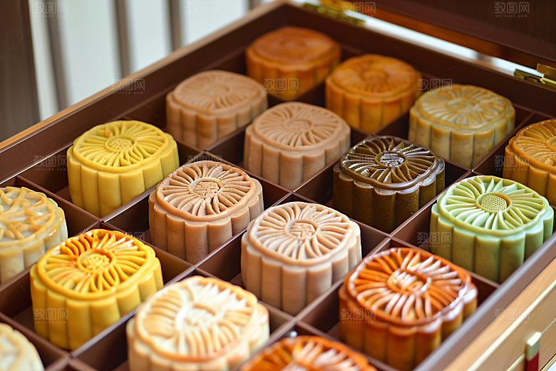 中秋月饼礼盒礼品广式月饼摄影图
