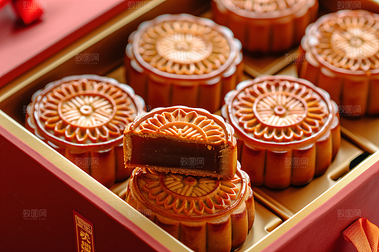 中秋月饼礼盒广式月饼美食摄影图