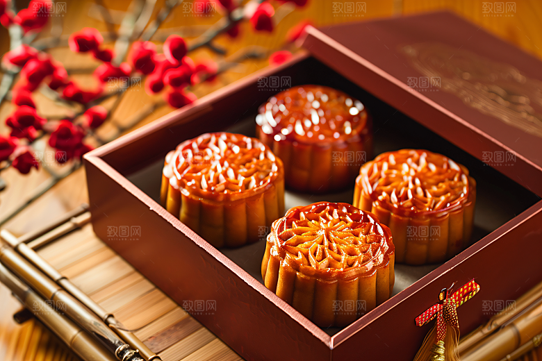 中秋月饼礼盒广式月饼高清摄影图
